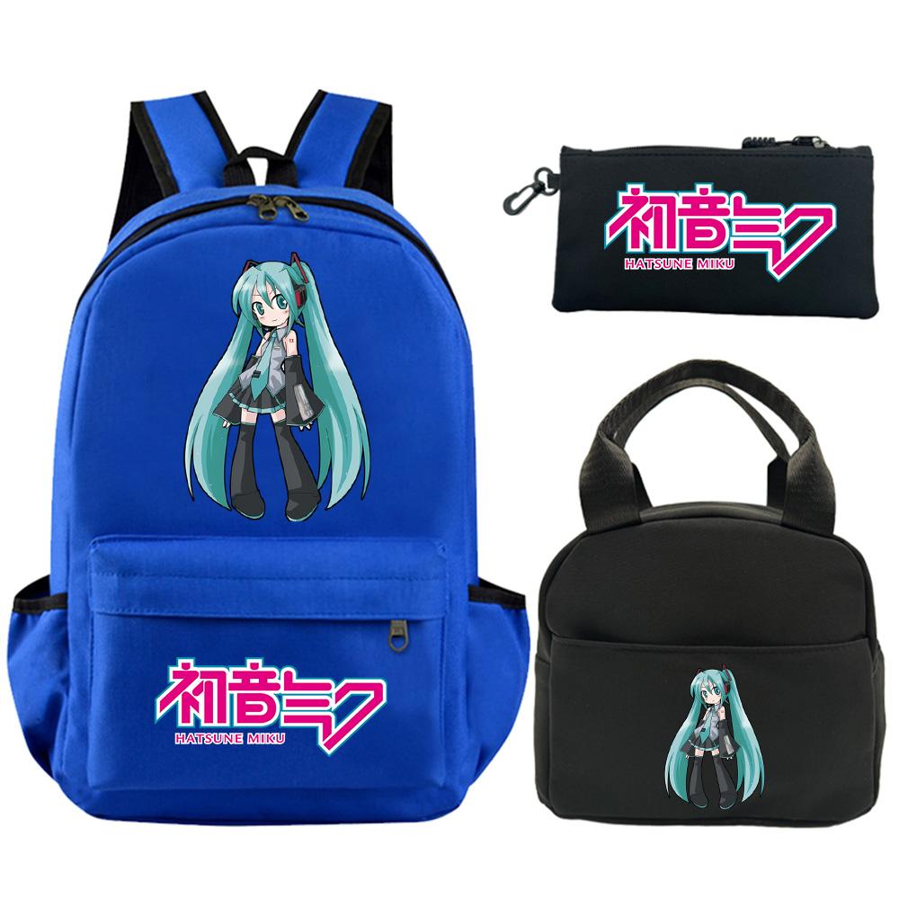 3Pcs/set Anime Hatsune Miku Printed Backpack with Shoulder Bag Pencil Case for Teenager Student Boy Girl Schoolbag Large Capacity Waterproof Bookbag