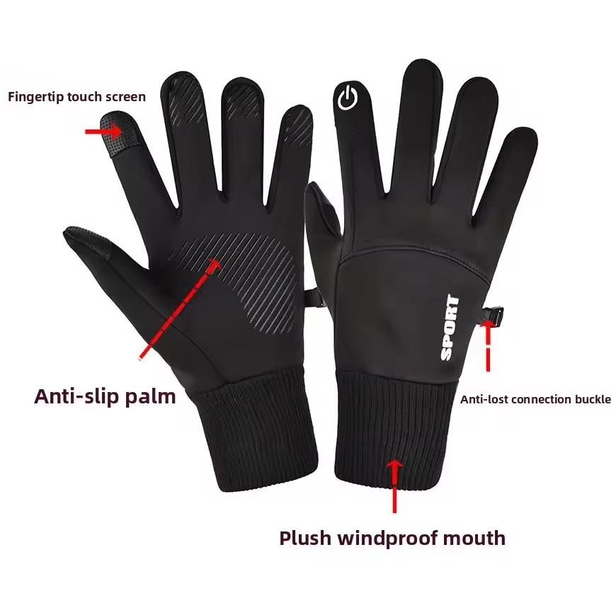 Black Winter Warm Full Fingers Waterproof Cycling Outdoor Sports Running Motorcycle Ski Touch Screen Fleece Gloves