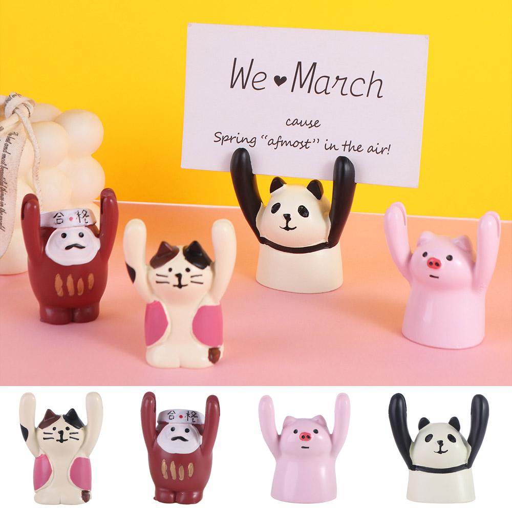 Kawaii Messege Desktop Memo Clip Holder Resin Picture Hand Raising Card Clip Piggy Frog Photo Stander Clip Ornaments