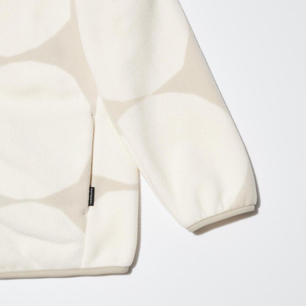 Uniqlo X Marimekko Collaboration SS24 Circle Print Stand Collar Zipper Drop Shoulder Fleece Jacket Women jackets Light-Gray 465208-02