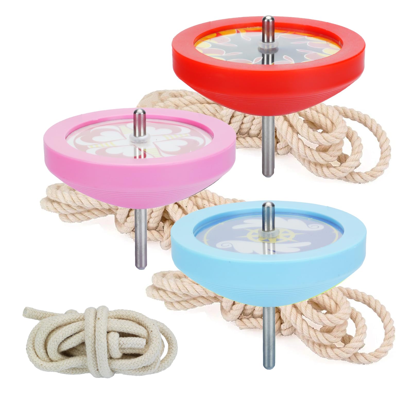 Spin Gear Swallow Spinning Top Set 3 Pieces Pastel Blue Pink Red Pattern C Certified