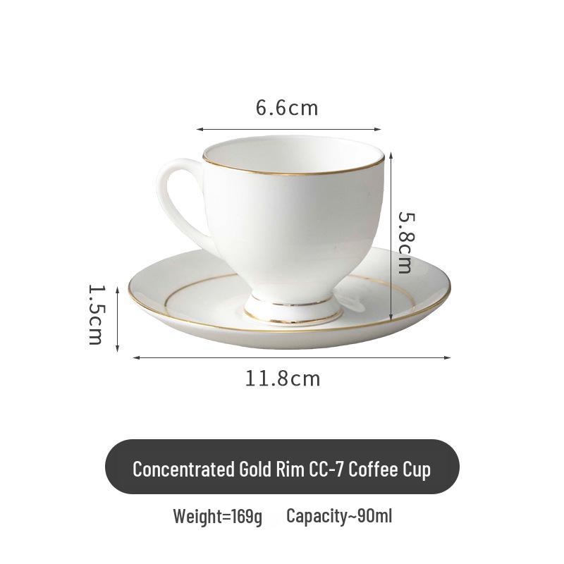 Pure White Bone China Espresso Cup & Saucer with Gold Rim, 80ml