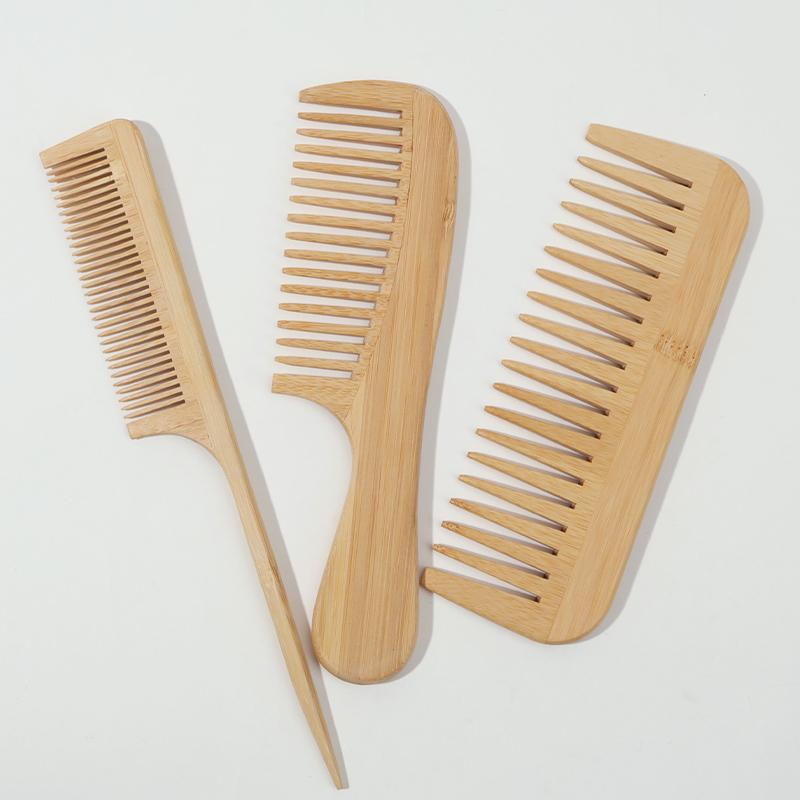 

3pcs Natural Handmade Bamboo Comb Set, anti-static - Wide, Rat Tail, and Fine Tooth Styles - Suitable for All Hair Types.