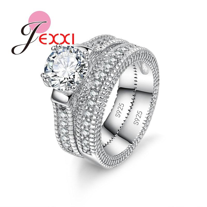 

Elegance 925 Silver 2 PCS Ring Set Paved Full High Quality Shiny Crystals Anel For Women Bride Wedding Jewelry 5