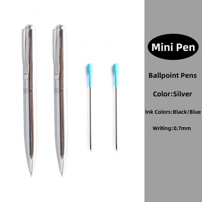 Mini Ballpoint Pen Metal Material Rotating Oily Stainless Steel Portable Metal Mini Pens For School Office Writing Point 0.7mm