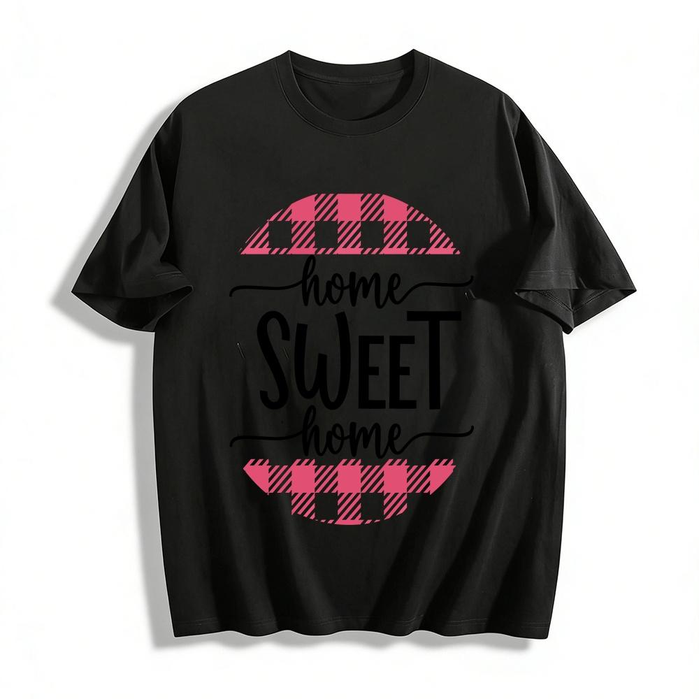 

Plaid Home Sweet Home Casual Home Print Short Sleeve Top Pure cotton T-shirt XXS