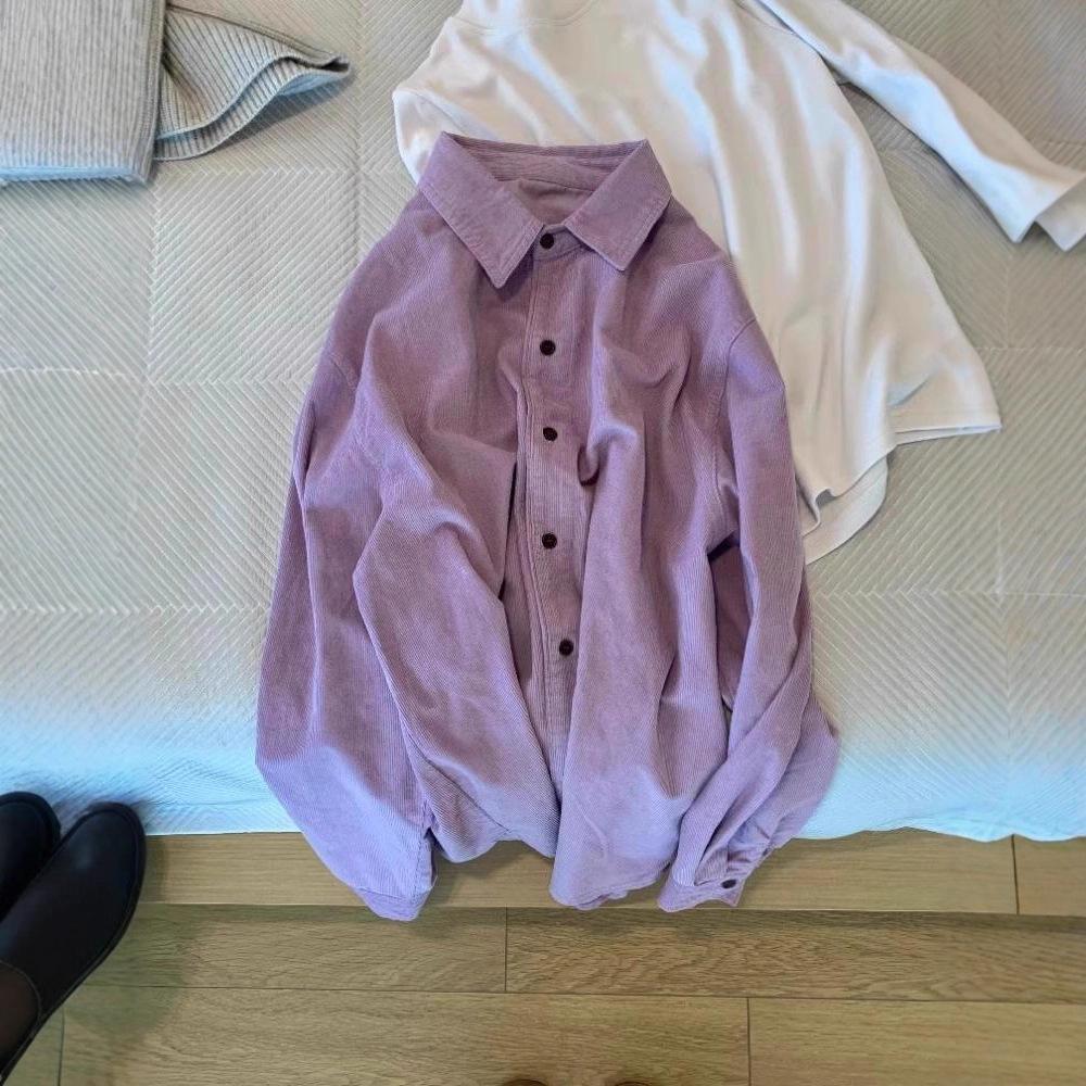 2025 Women's High-End Purple Corduroy Shirt & Knitted Vest Set