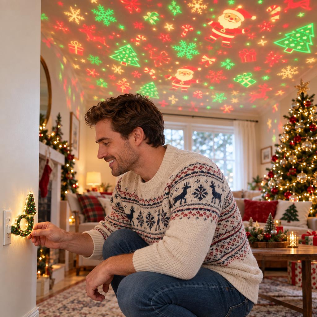 Lampă de Proiecție Brad de Crăciun pentru Decorul Casei de Sărbători, Iluminat Festiv Interior și Exterior