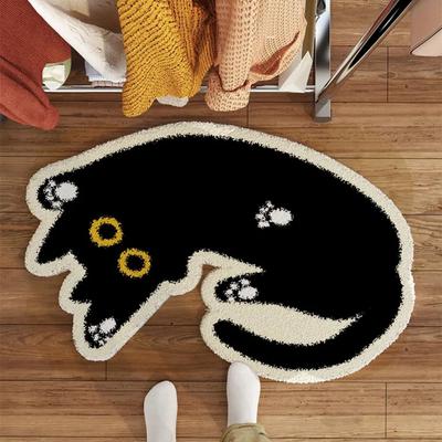 Cartoon Bedroom Rug Cat Shaped Irregular Foot Mat Plush Room Bedding Sofa Bed Blanket Dirt Resistant Cushion Home Decor