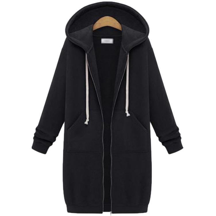 Plus Size Casual Thicken Hooded Women Zip Up Long Sweater