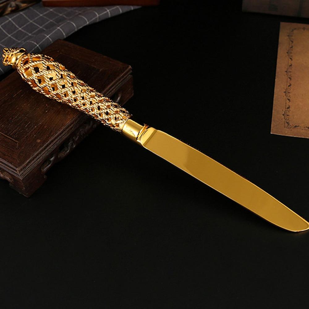 Zinc Alloy Cake Knife and Server Set Non Slip Handle Gold Cake Serving Set  For Birthday