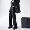 Women Spring Pants High Waist Wide-Leg Imitation Leather Trousers with Pockets Solid