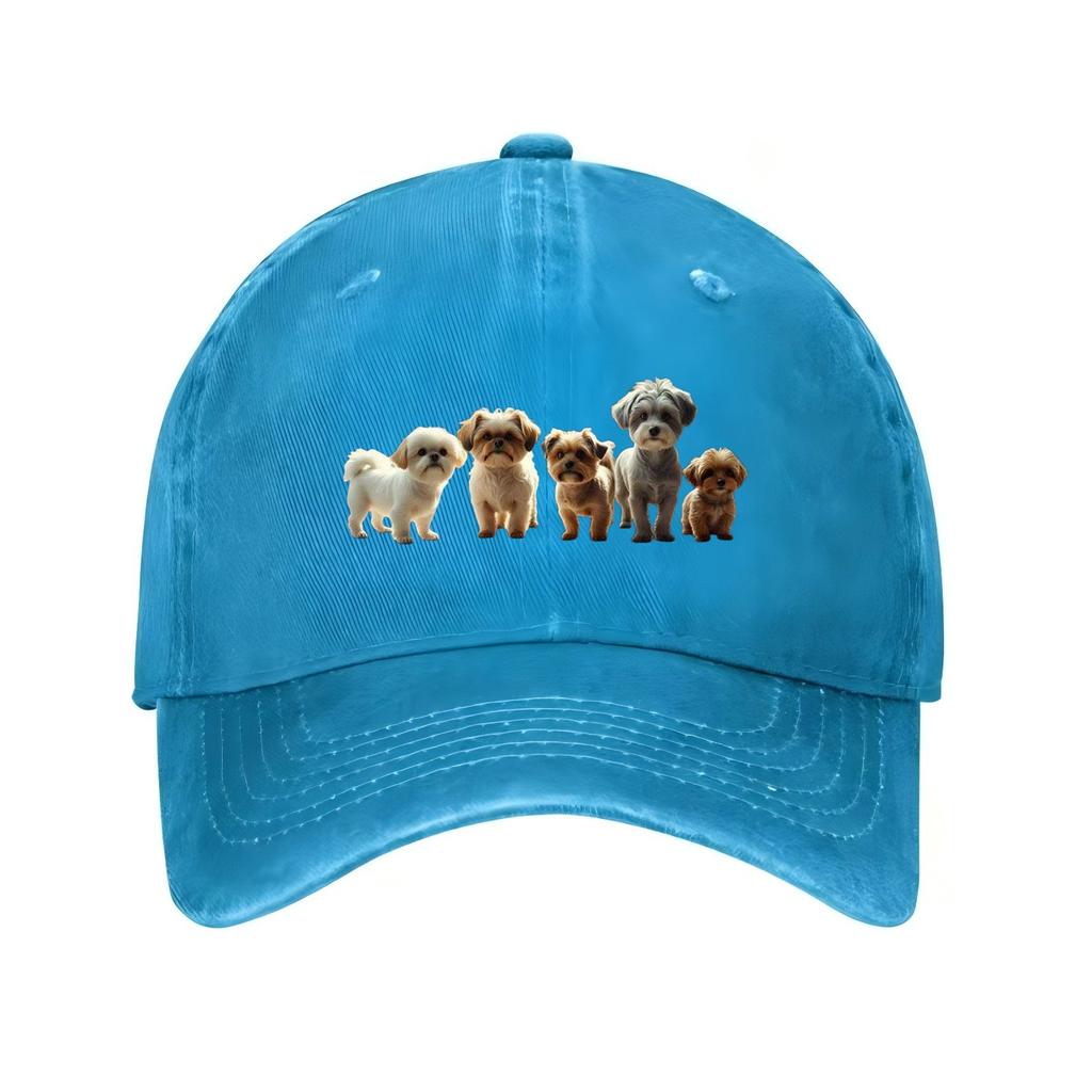 Uroczy Mały Piesek Grupa Nadruk Czapka Baseballowa Regulowana Oddychająca Kapelusz Przeciwsłoneczny dla Miłośników Psów Casualowa Czapka Outdoorowa