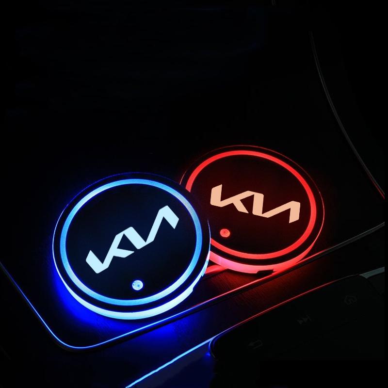 2026 Hot Car Sticker Car LED Cup Holder Light Mats Car Coasters Atmosphere Light 7 Colorful Holder For Kia Rio 3 4 K2 K3 X-Line