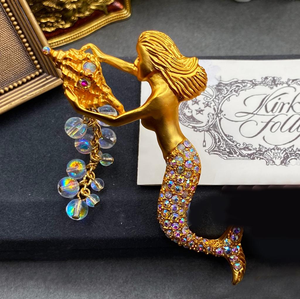 Vintage Middle Design Women Men Exquisite Crystal Mermaid Pendant Brooch Badges Classic Shiny Rhinestone Pin Corsages For Lady