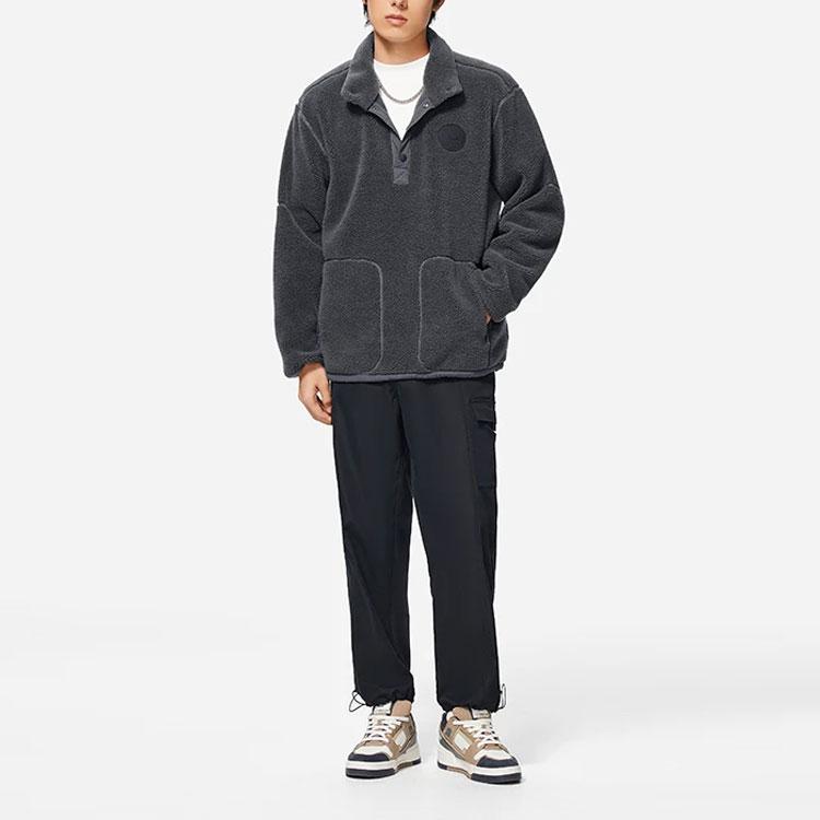 Li-Ning Sports Fashion Series Plus Velvet Warm Solid Color Half-Button Stand Collar Long Sleeve Jacket Unisex Jacket Haze-Gray AAES939-4