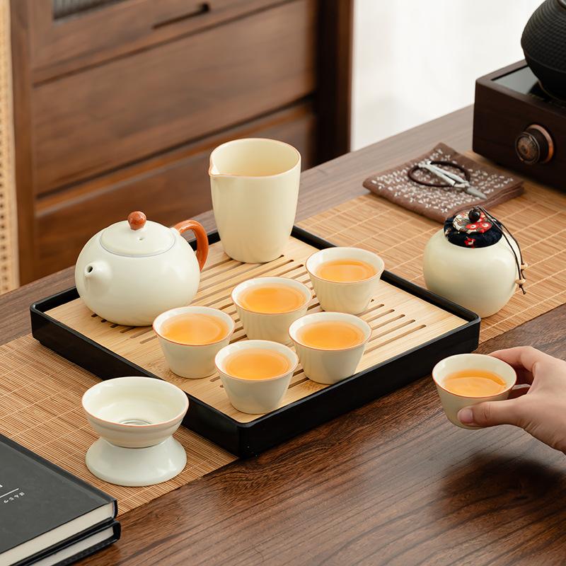 Premium retro home simple Ru kiln rectangular tea tray set