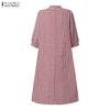 ZANZEA Women Plaid Print Casual Round Neck Loose Half Sleeve Dress