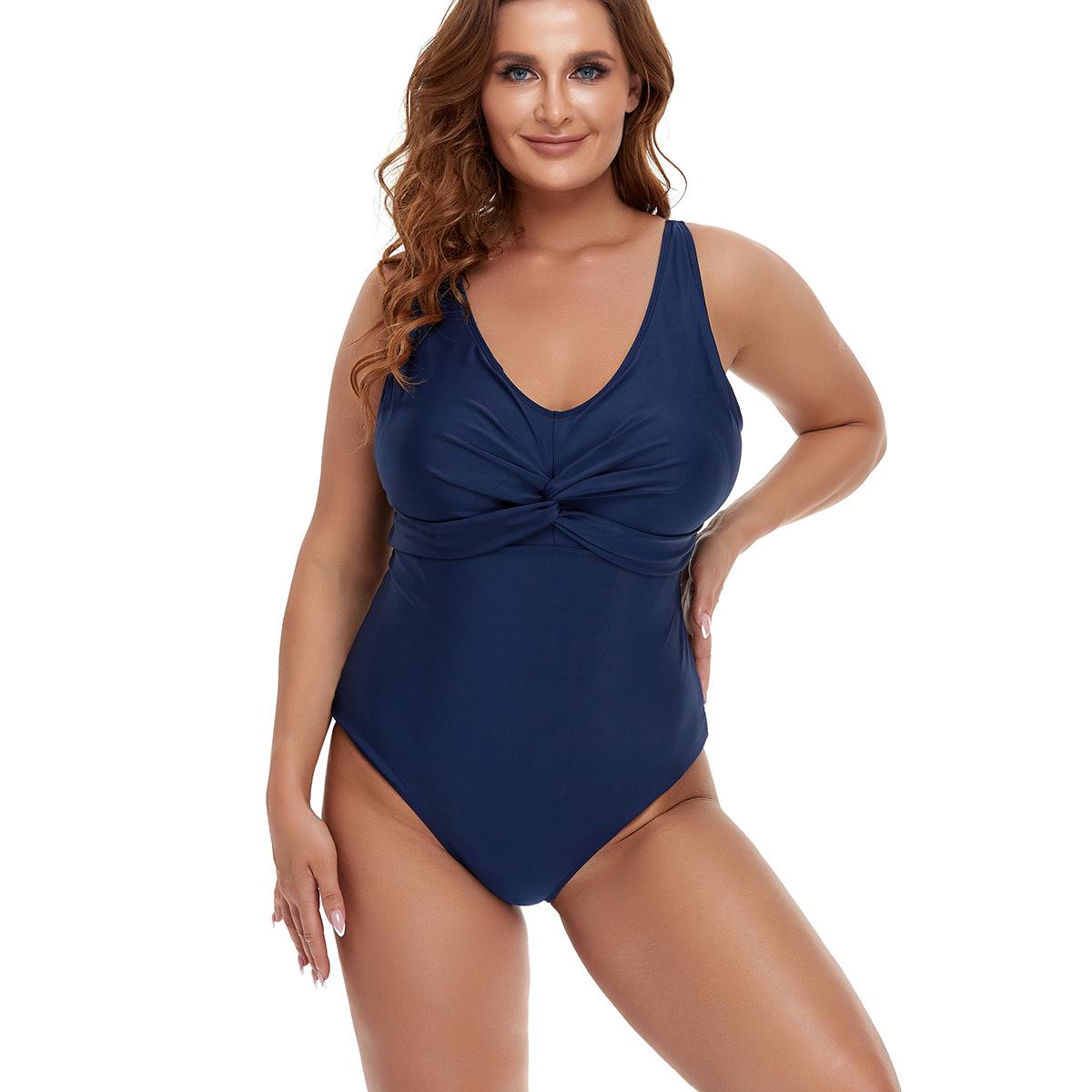 

2024 Бразильский купальник с драпировкой на животе и контролем живота больших размеров L синий