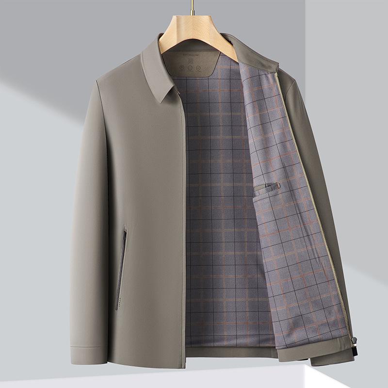 Spring and Autumn New Middle-aged Jacket Tops for Leaders and Cadres, Dad Wear, Lapel Casual Jackets, Mulberry Silk Men's Jackets