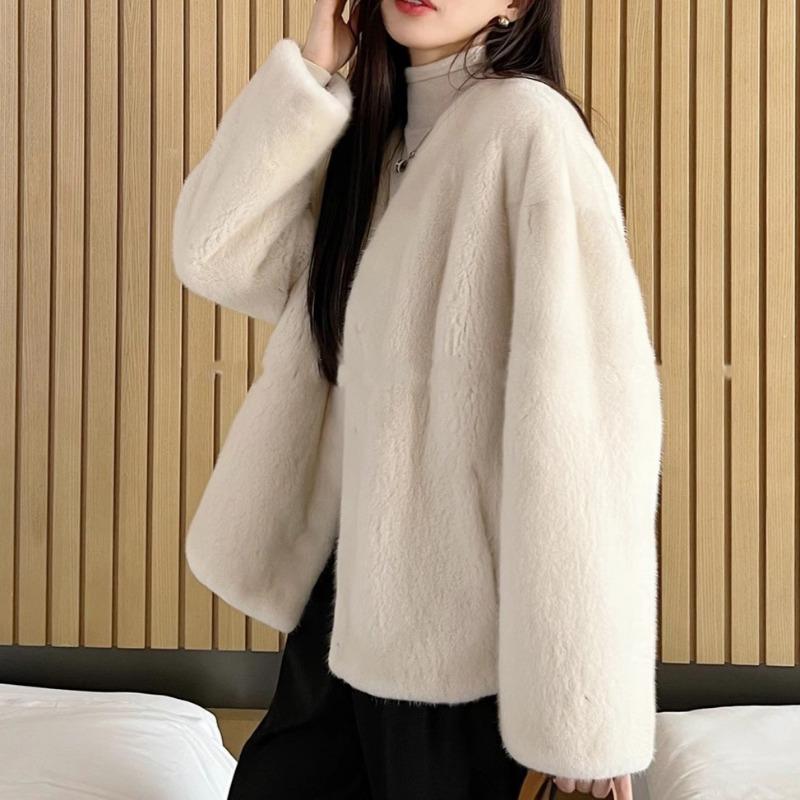 Podzimní a zimní nový dámský módní kabát z umělé kožešiny s výstřihem do V