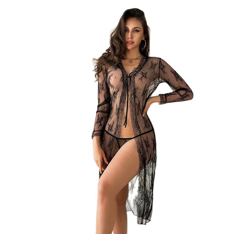 European & American Sexy See-through Mesh Lingerie Robe for Women