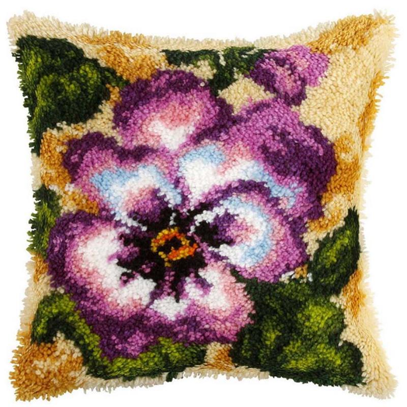 

Flower Latch Hook Pillow Smyrna Package Hooks Hand Knitted Embroidered Carpet Pillow Embroidery Latch Hook Kits Cross Stitch Kit