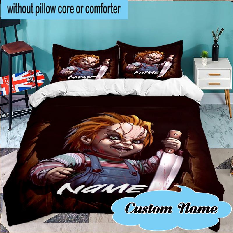 Custom Name 3PCS Chucky's Bloody Tale Bedding Set Including 1pc Duvet Cover And 2pcs Pillowcases for Bedroom, Dormitory Gift Home Decor