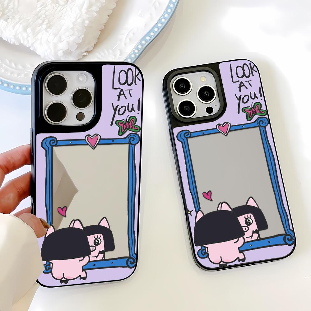 Mirror Phone Case for iPhone 15 11 13 14 for 15 16 Pro Max 12 13 16 Pro Cloud Flower and Animal Cute Style Phone Case