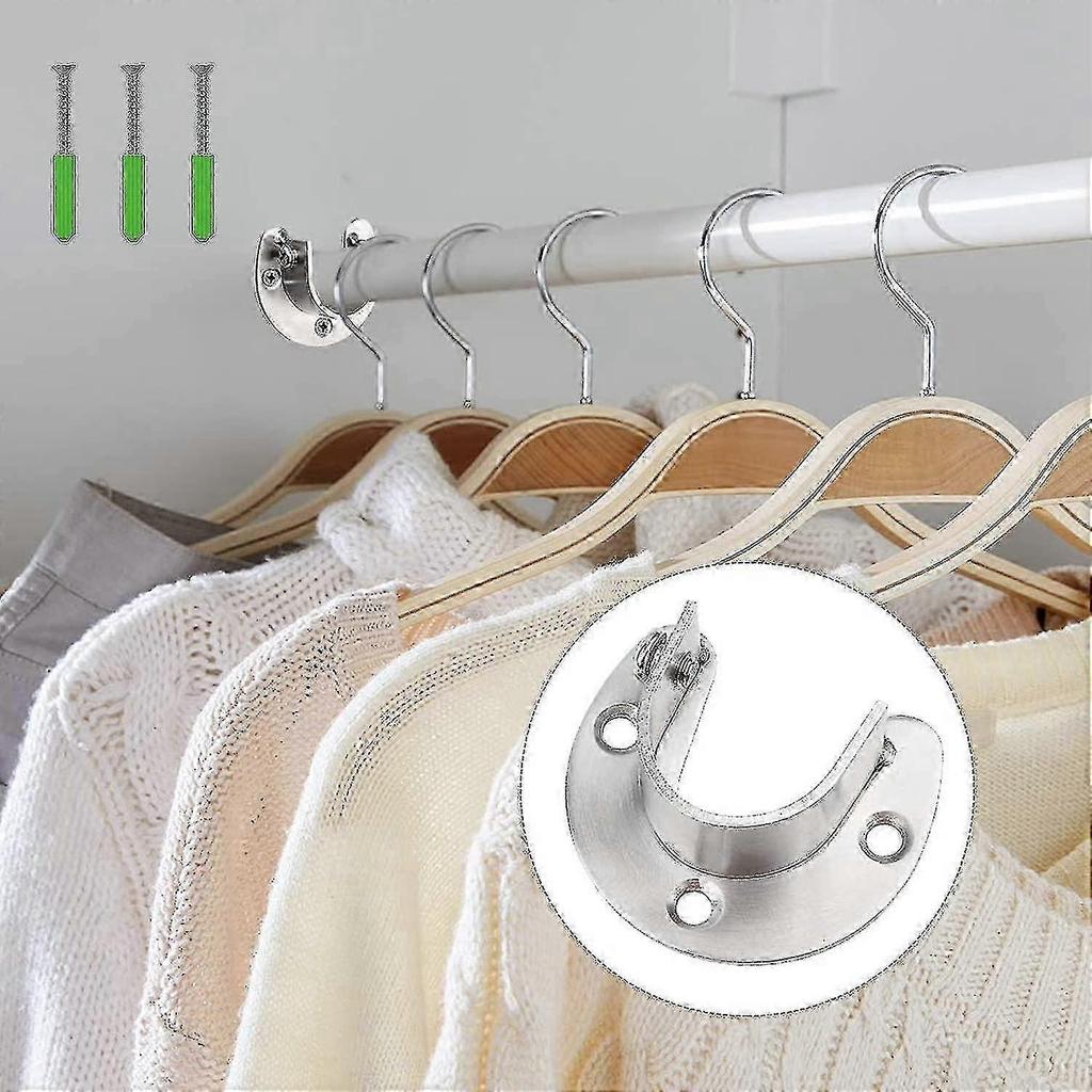 Wardrobe Rod Bracket Set - Stainless Steel Flange Holder for 25mm Curtain Rods