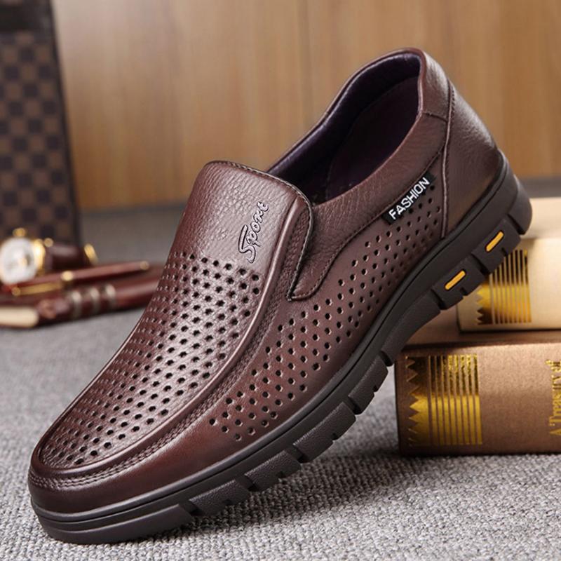 Men Summer Breathable Hollow Out Loafers Comfort Soft Sole Anti-slip Slip On Office Business Casual Shoes-8867