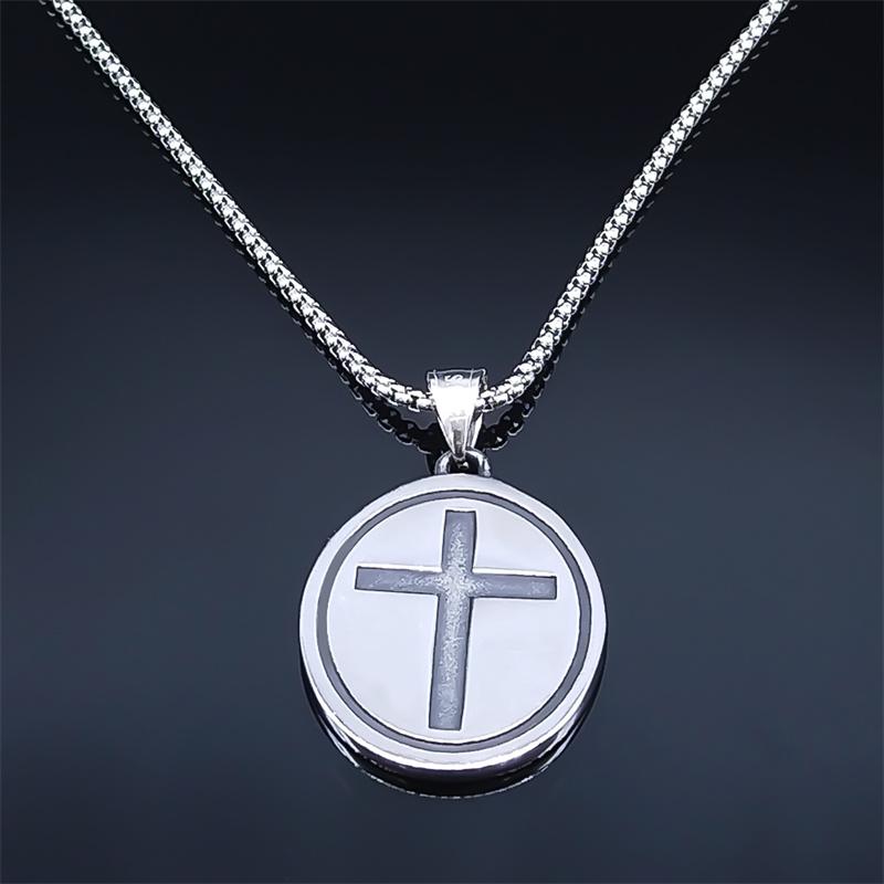 Saint Christopher Protect Us Cross Medal Necklace Stainless Steel Archangel Saints Protection Amulet Necklaces Jewelry NZZ303S05