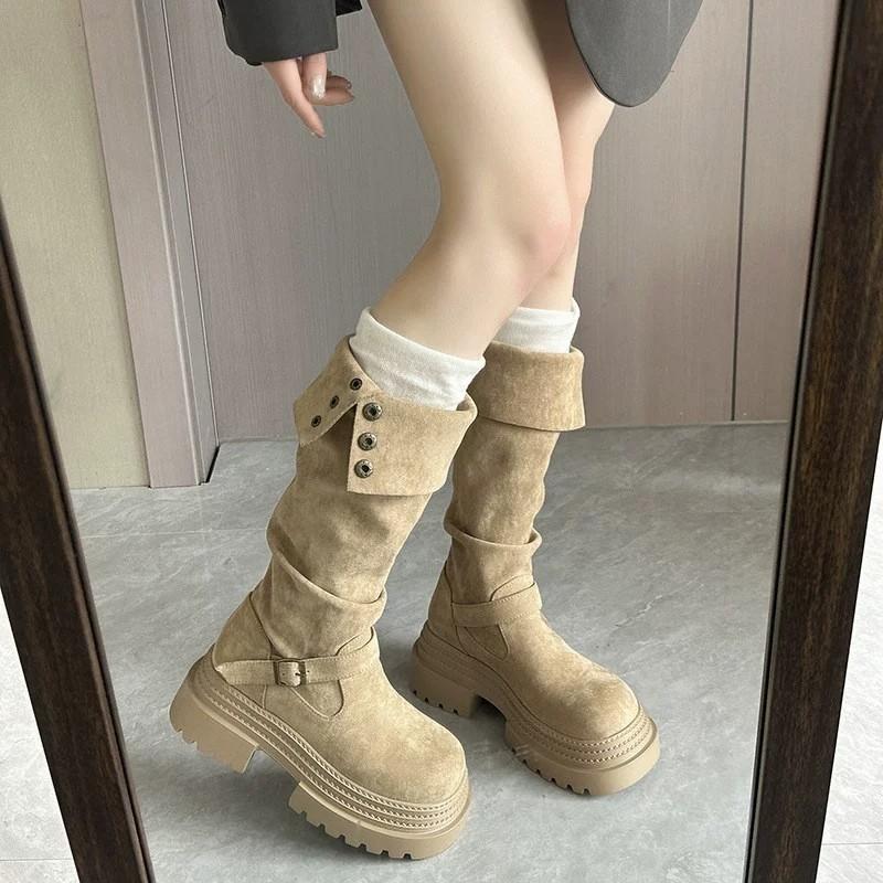 Thick-soled two-wear boots 2025 autumn and winter but knee suede high boots slim knight boots