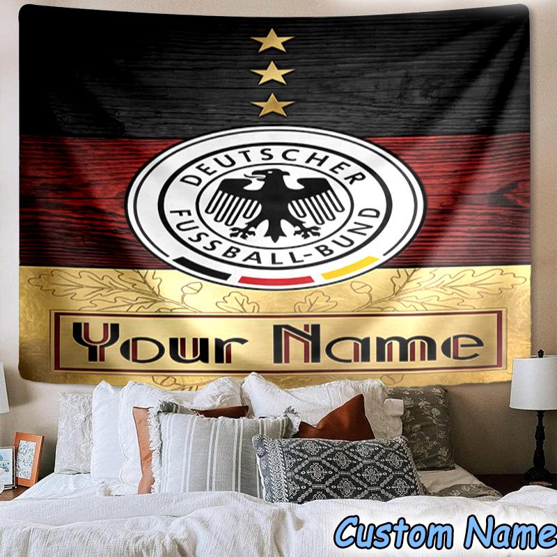 Custom Name German Football Federation Emblem Printed Tapestry, for Bedroom,Livingroom, dormitory, Large Wall Decor, Fabric Decor Fan Birthday Gifts