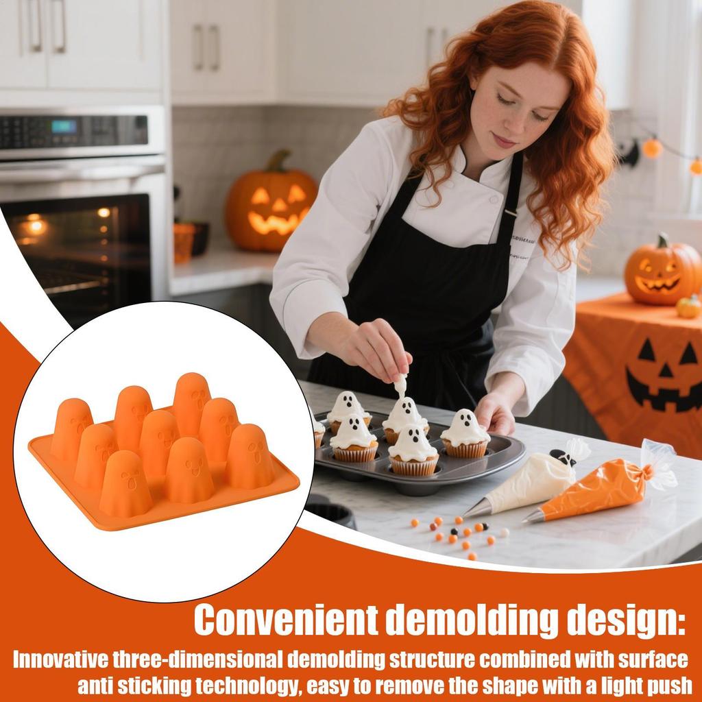 Reusable Ghost Jello Mold Easy To Clean Orange Silicone Chocolate Mold Halloween Homemade Ghost Baking Mold for Gummy Candy
