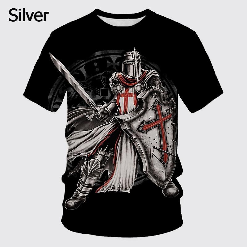 New Arrival Knights Templar Print 3d T-shirt Female Personality Sacred Cross Pattern Tshirt Men's Casual Outdoor Breathable Tops