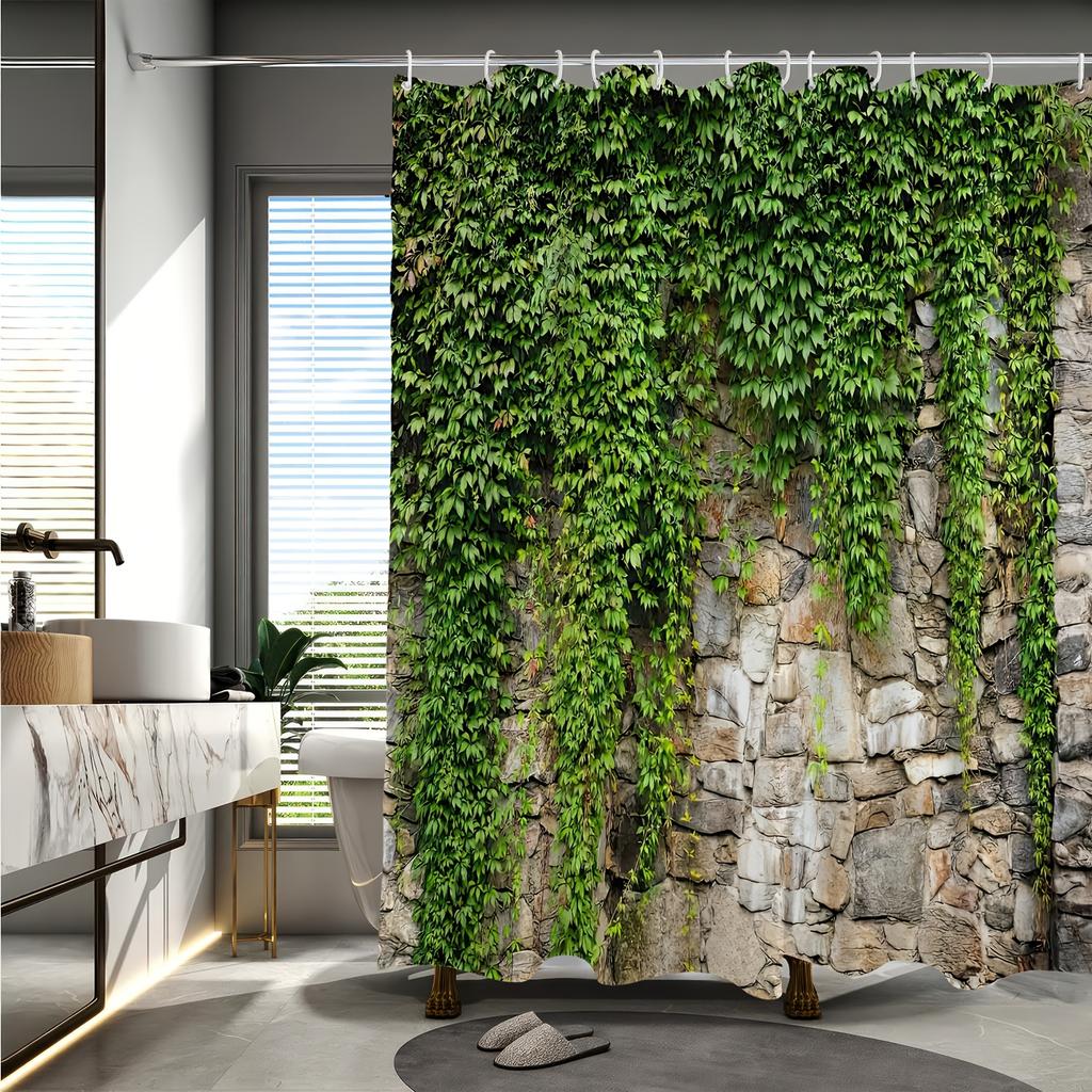 Stone Wall with Ivy Waterproof Shower Curtain for Bathroom Decor, Nature-Inspired Design, Vibrant Colors, Unique Style