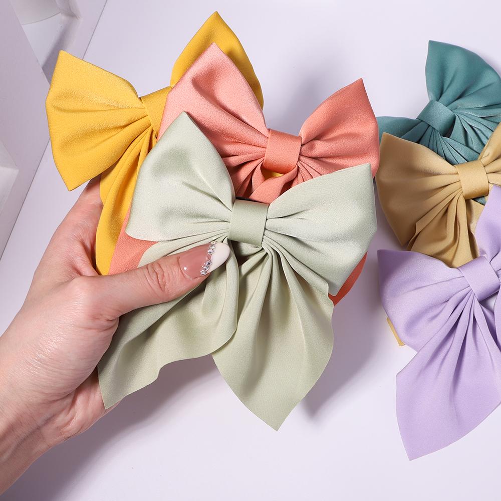 1Pcs Sweet Bows Hairpins Solid Color Bowknot Hair Clips For Girls Satin Butterfly Barrettes Duckbill Clip Kids Hair Accessories Quality