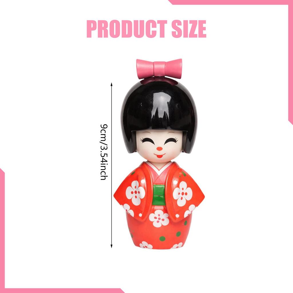 Folk Art Japanese Geisha Doll Wooden Miniature Statue Traditional Oriental Decor for Store Table Dollhouse