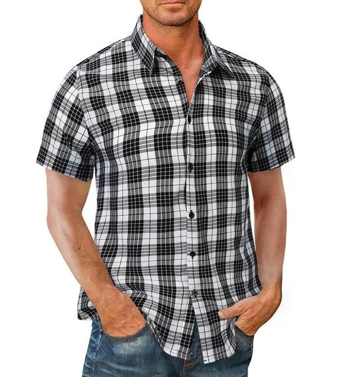 European And American Men S 3D Printed Shirt Simple And Fashionable Casual Plaid Breathable Short-Sleeved Shirt S