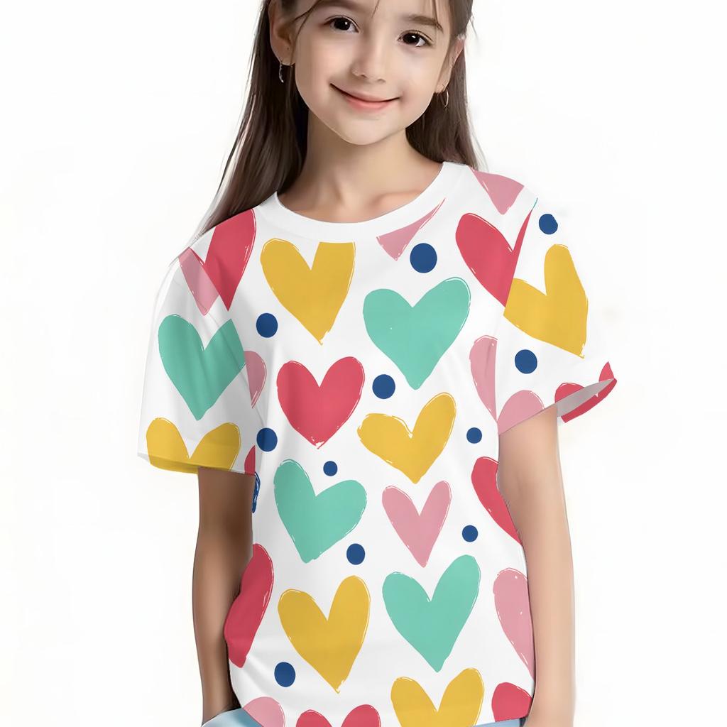 Girls' 3D digital printed T-shirt | Short sleeved summer T-shirt, round neck casual clothing,