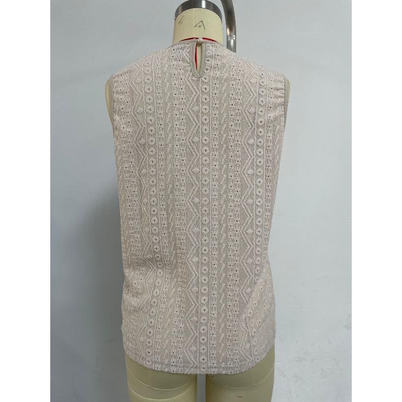 Women's Tank Tops Fashion Elegant Round Neck Lace Patchwork Loose Casual Tanks Vest for Women Spring and Summer Solid Color Crochet Office Lady Tops