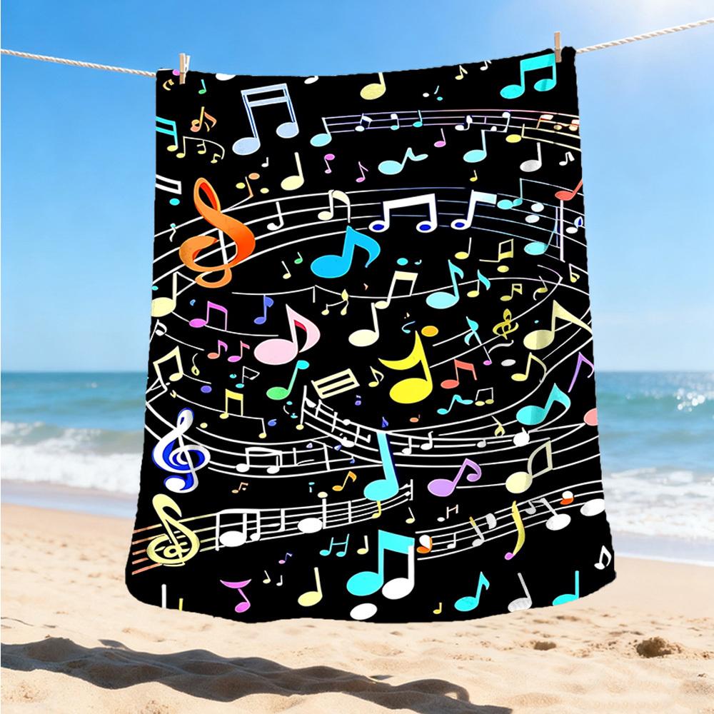 1pc Musical Notes, Colorful Symbols Print Outdoor Blanket, Lightweight Polyester,