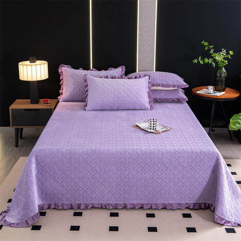 Milk Velvet Crystal Velvet Bed Cover Mattress Cover Blanket Kang Cover Warm Plus Velvet Blanket Quilted Bed Sheet Thickened Three-piece Set