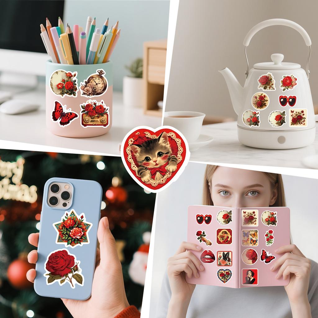 50PCS Retro Rose Aesthetic Art Graffiti Stickers with High Quality Guitar Luggage Decoration Stationery Stickers
