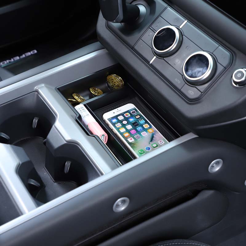 For Land Rover Defender 90 110 130 2025 ABS Black Car Center Console Lower Storage Box Tray Phone Box Car Accessories HY3