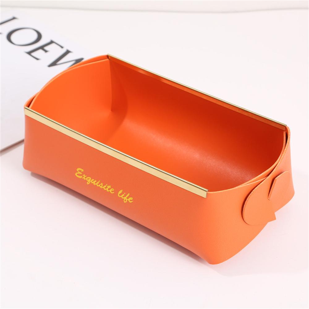 Nordic Leather Desktop Storage Box PU Foldable Grory Basket Household Di Tray Cosmetic Coins Organizer Decorative Plate