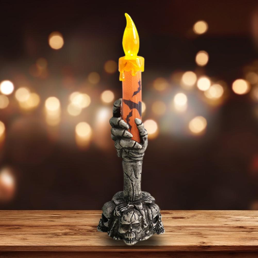 1-10PCS Halloween Skull Candle Holder LED Light Skeleton Ghost Hand Flameless Candle Light Party Bar Decoration Decorative