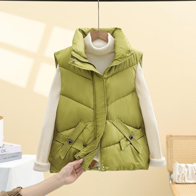 

Down cotton vest women wear European rhombus Internet celebrity fashion pocket zipper cotton jacket vest XXL зелений