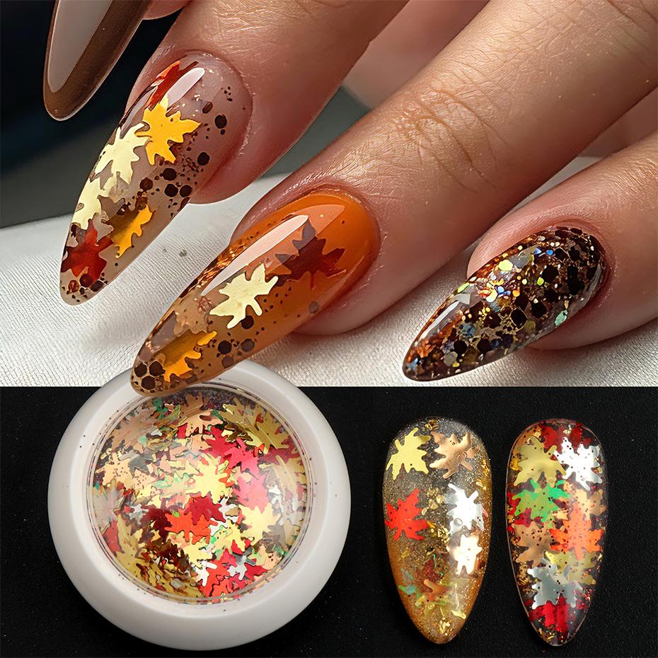 Xiaomi Fall Maple Leaf Nail Sequins Autumn Nail Art Glitter Flakes Leaves Nail Confetti Holographic Decorations Thanksgiving Manicure